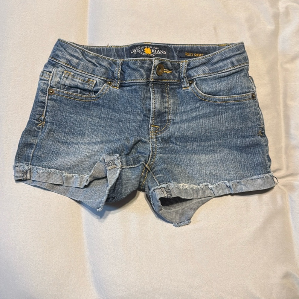 Girls' Blue Denim Shorts - Casual Frayed Hem